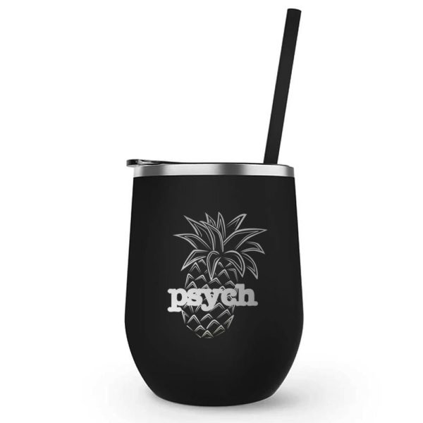 Psych Pineapple Laser Engraved Wine Tumbler with Straw Online Sale
